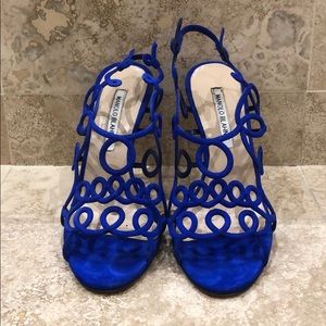 Manolo Blahnik Gori Blue Francia Suede Sandals